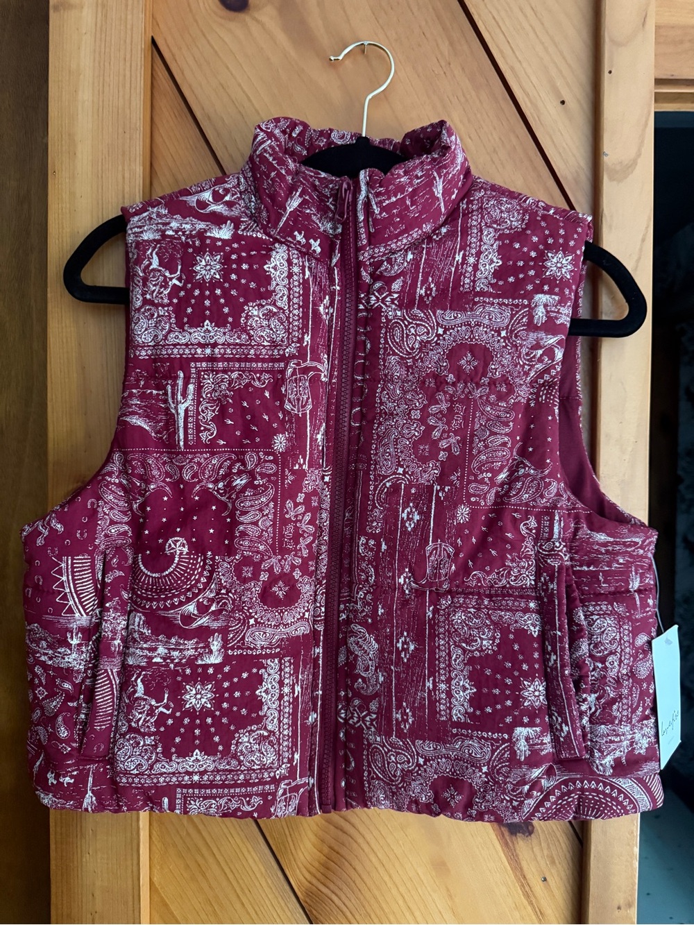 Love, Fire Burgundy Bandana Quilted Puffer Vest